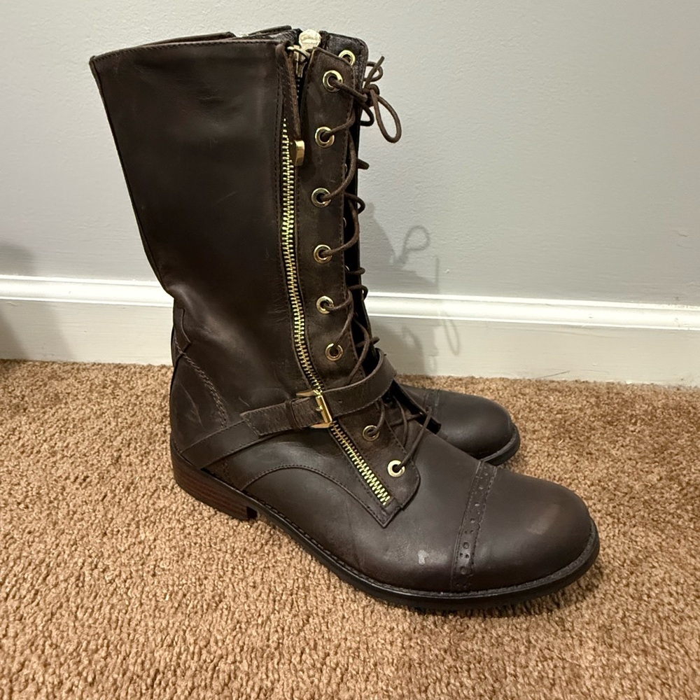 LOVE MOSCHINO BROWN COMBAT BOOTS LACE UP EUC SIZE 40 US 9.5